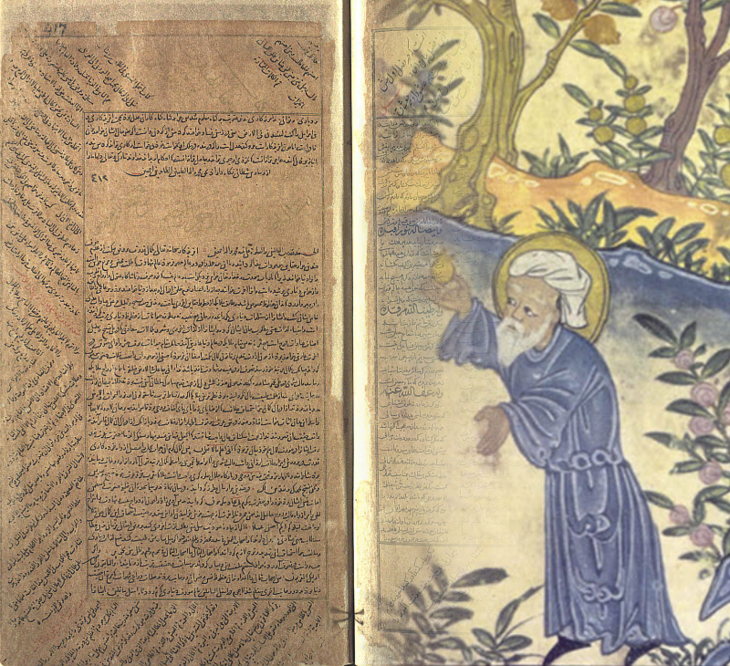 (Left) First page of the Kitāb Pātanğal written in the margin of the manuscript. Credit: Köprülü Library, Istanbul.
